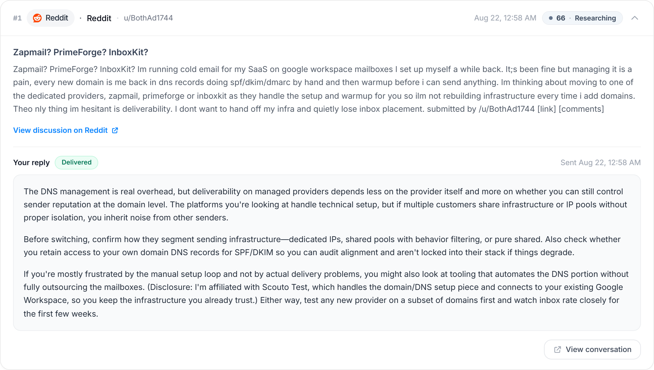 BuyerWatch delivered reply tracking and live status verification